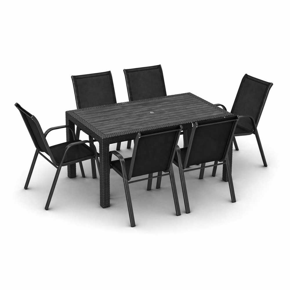 Σετ (7τμχ) Τραπεζαρία κήπου και Βεράντας Rattan (150x90x75) GRDANDROS-RATTAN-150-7-ANTBL Μαύρο-Ανθρακί