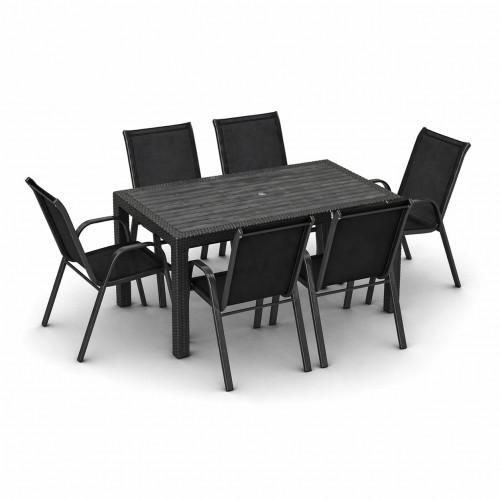 Σετ (7τμχ) Τραπεζαρία κήπου και Βεράντας Rattan (150x90x75) GRDANDROS-RATTAN-150-7-ANTBL Μαύρο-Ανθρακί