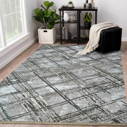 Χαλιά Vintage Abstract Diamond με κρόσσι χρυσό OT650RM-GREY-GL 200X265cm