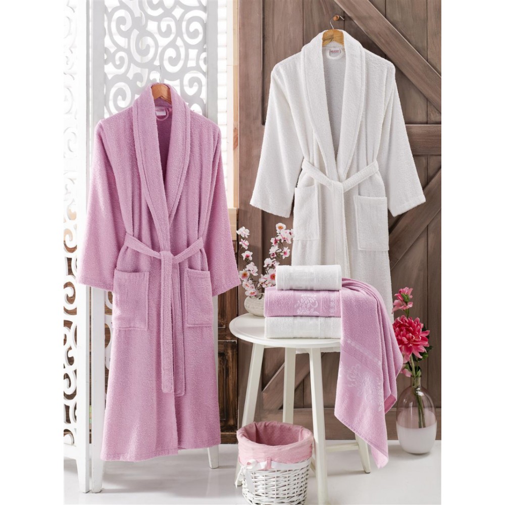 Σετ Μπουρνούζια 6τμχ Βαμβακερό Family Ροζ - Λευκό onesize BOXF139 Σετ Μπουρνούζια 6τμχ Βαμβακερό Family Ροζ - Λευκό onesize BOXF139