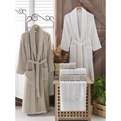 Σετ Μπουρνούζια 6τμχ Βαμβακερό Family Μπεζ - λευκό BOXF150 Σετ Μπουρνούζια 6τμχ Βαμβακερό Family Μπεζ - λευκό BOXF150