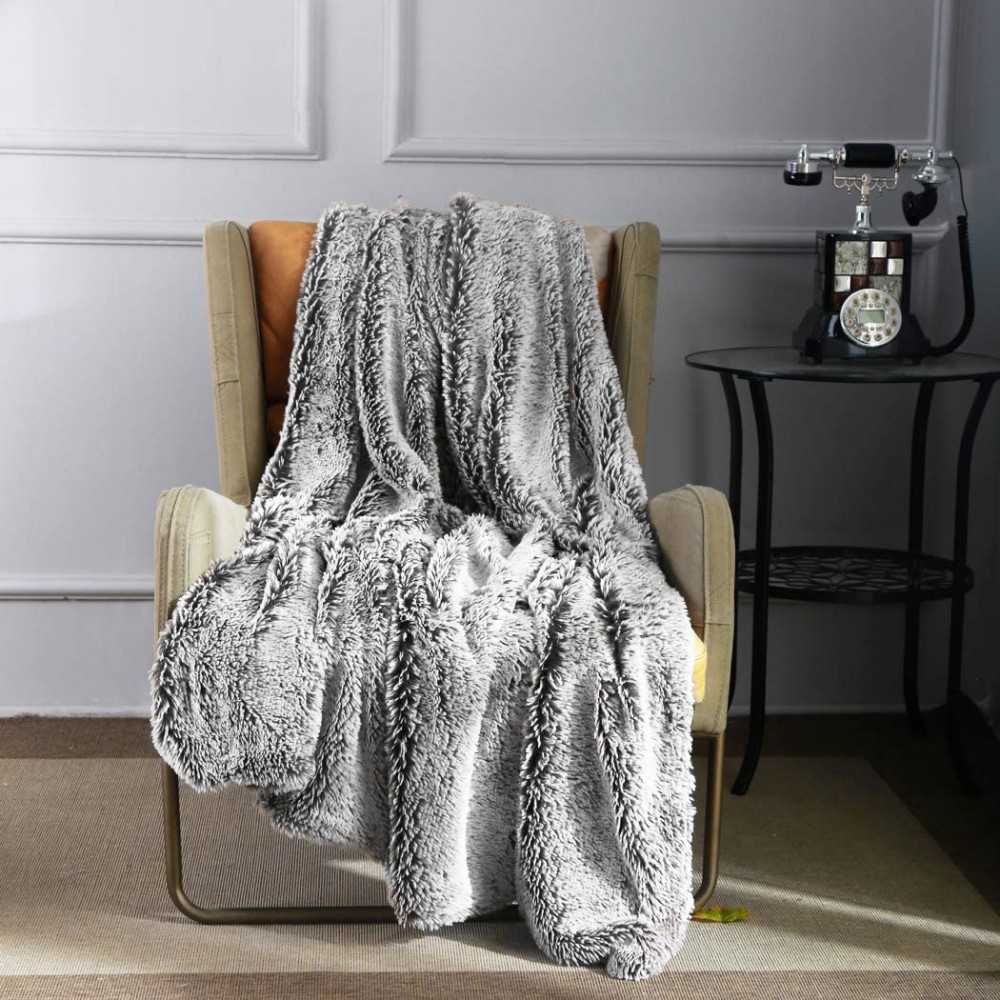 1 + 1  ΔΩΡΟ Διπλή Κουβέρτα Flannel Sherpa Προβατάκι Shaggy Ombre ιβουάρ-γκρι (200X240) KFS221-IVGR