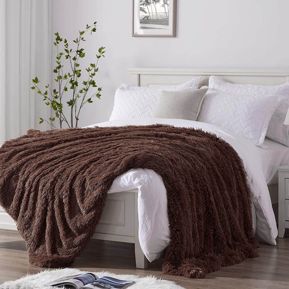 Διπλή Κουβέρτα Flannel Sherpa Προβατάκι Shaggy Long hair Καφέ (200X240) KFS222-BR
