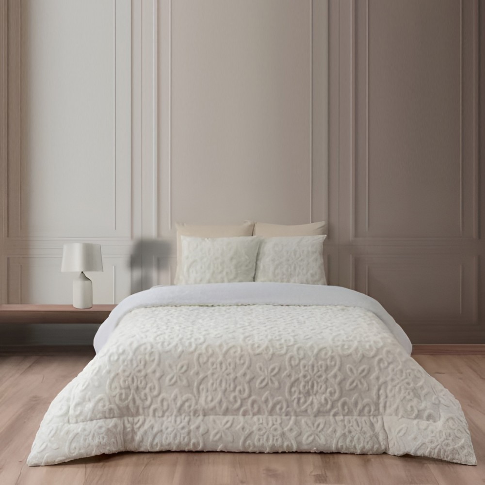 Υπέρδιπλο Σετ Κουβερτοπάπλωμα 3τμχ Διπλής όψης Jacquarta 220x240 SET414-IV Ιβουάρ