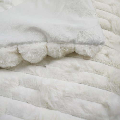 Υπέρδιπλο Σετ Κουβερτοπάπλωμα 3τμχ Γούνινο Rabbit Διπλής όψης Stripe Mink 220x240 SET415-IV Ιβουάρ