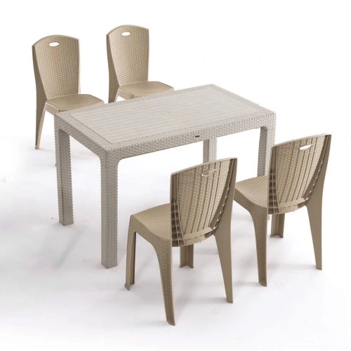 Σετ (5τμχ) Τραπεζαρία κήπου και Βεράντας Paris (150x90x75) GRDPARIS-150-5-BGIV Μπεζ με ιβουάρ τραπέζι