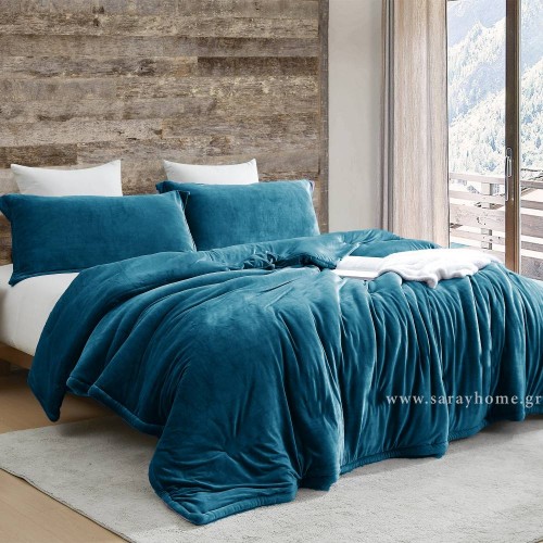 1 + 1 ΔΩΡΟ Υπέρδιπλη κουβέρτα Plush βελούδινη με κάτω όψη sherpa προβατάκι (220x240cm) VLV141-BLU Πετρόλ
