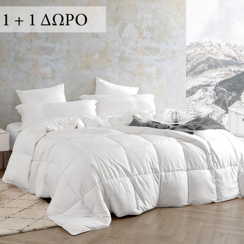 1 + 1 Δώρο Υπέρδιπλο Πάπλωμα Πουπουλένιο διπλής όψεως Λευκό (220X240cm) DFD-011