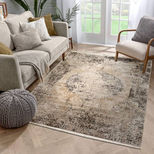 Χαλιά Κλασικά Silkline ανάγλυφα με κρόσσι CLS-21-BR 200X290cm -  καφέ κρεμ -ΑΠ