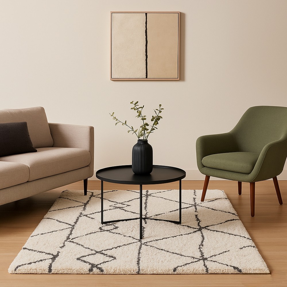 Χαλιά Shaggy Moroccan Eyelash 150IVBL Ιβουάρ-μαύρο 160x200cm
