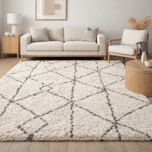 Χαλιά Shaggy Moroccan Eyelash 150IVGR Ιβουάρ-γκρι 160x210cm