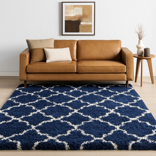 Χαλιά Shaggy Moroccan Woven 283BL Μπλε-ιβουάρ 160x220cm