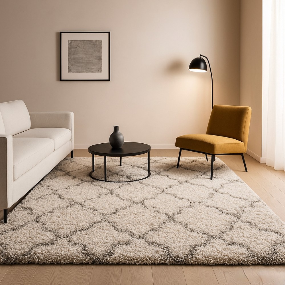 Χαλιά Shaggy Moroccan Woven 283BGR Ιβουάρ με γκρι 200x300cm