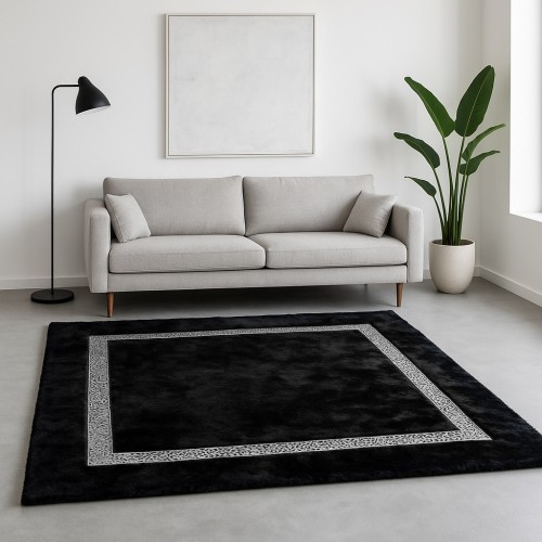 Γούνινο Χαλί Σετ Κρεβατοκάμαρας 3τμχ Rabbit Luxurius DSN01-BLCSLV-SET Μαύρο-ασημί (1*80X200+2*80X130)