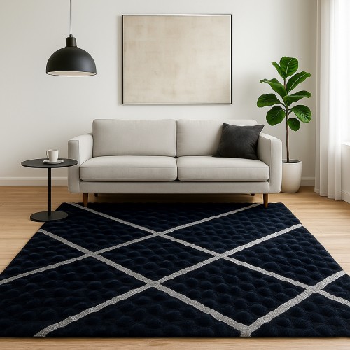 Γούνινο Χαλί Σετ Κρεβατοκάμαρας 3τμχ Rabbit Luxurius DSN05-BLCSLV-SET Μαύρο-ασημί (1*80X200+2*80X130)