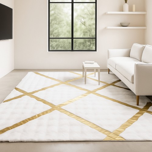 Γούνινο Χαλί Σετ Κρεβατοκάμαρας 3τμχ Rabbit Luxurius DSN05-WHGLD-SET Λευκό-χρυσό (1*80X200+2*80X130)