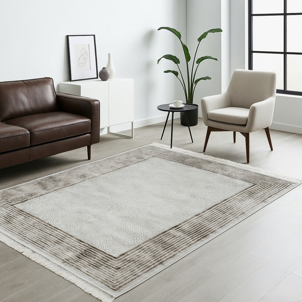 Χαλιά Κλασικά Heatset ανάγλυφα με κρόσσι Halic 200X270cm HL606-BGBR-200 Μπέζ-Καφέ