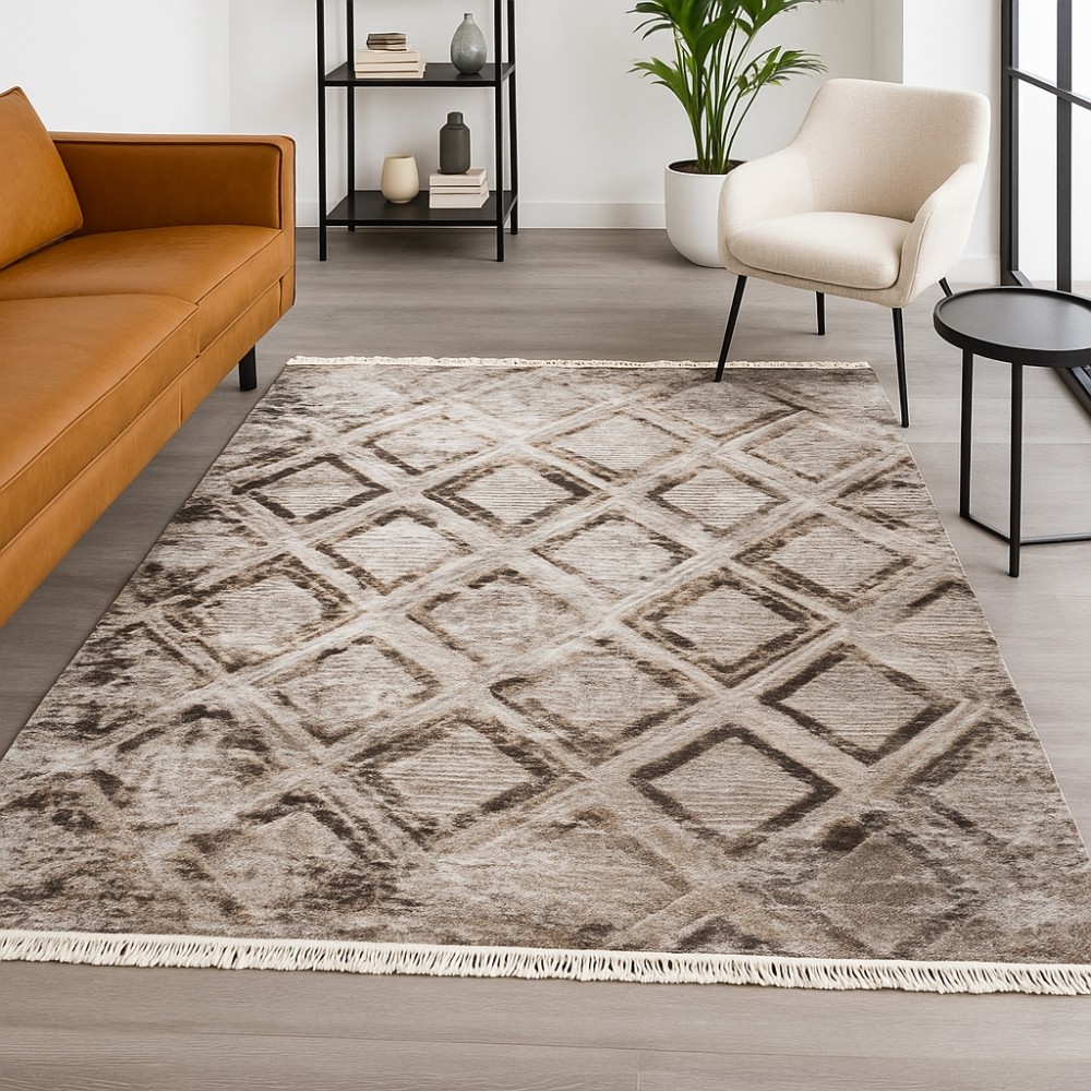 Χαλιά Κλασικά Heatset ανάγλυφα με κρόσσι Halic 200X270cm HL615-BGBR-200 Μπέζ-Καφέ