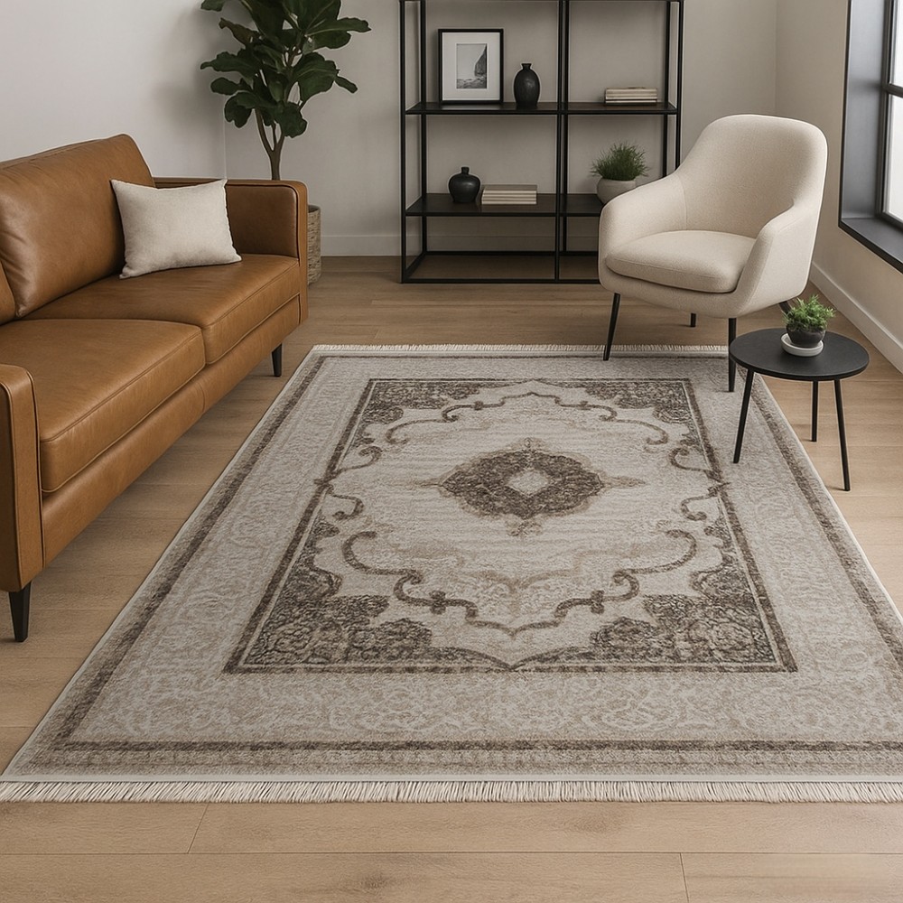 Χαλιά Κλασικά Heatset ανάγλυφα με κρόσσι Halic 200X270cm HL621-BGBR-200 Μπέζ-Καφέ