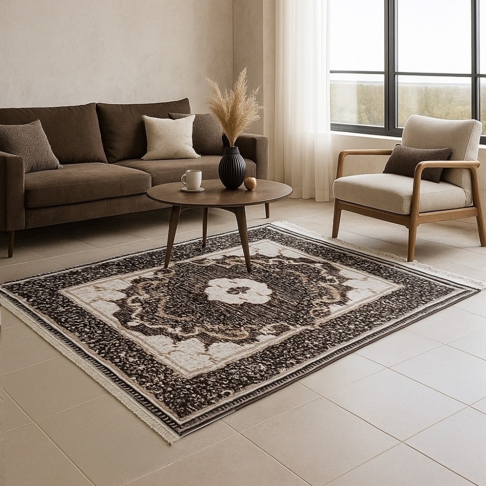 Χαλιά Κλασικά Heatset ανάγλυφα με κρόσσι Halic 200X270cm HL621-BR-200 Καφέ