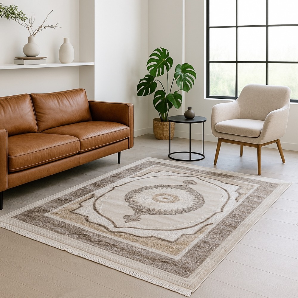 Χαλιά Κλασικά Heatset ανάγλυφα με κρόσσι Halic 200X270cm HL650-BGBR-200 Μπέζ-Καφέ