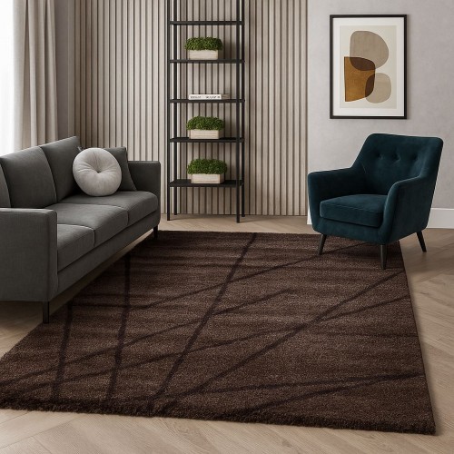 Χαλιά Shaggy Moroccan Stripe MOR581VZ Βιζόν με Καφέ σχέδιο 240x340cm