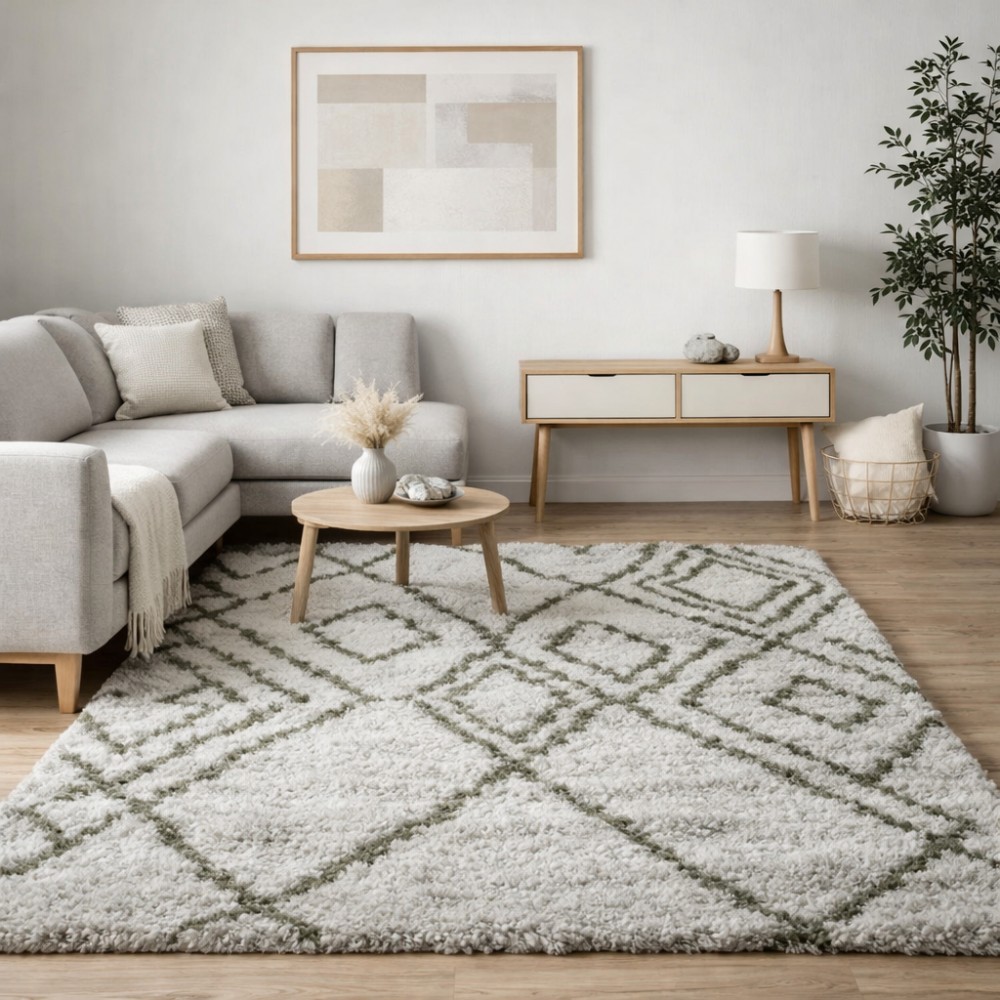 Χαλιά Shaggy Logan L0096D-GROL Γκρι-λαδί 160x230cm