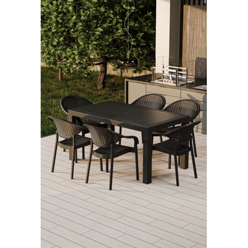 Σετ (7τμχ) Τραπεζαρία κήπου και Βεράντας Atlantis Rattan (150x90x75) GRD532-150-7-BR Καφέ