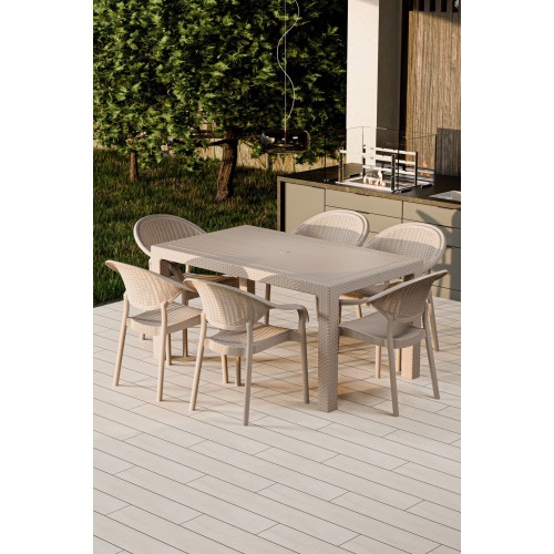 Σετ (7τμχ) Τραπεζαρία κήπου και Βεράντας Atlantis  Rattan (150x90x75) GRD532-150-7-CAP Καπουτσίνο