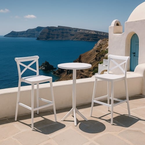 Σετ (3τμχ) Τραπέζι με 2 Καρέκλες Στρογγυλό 60×60×105cm Elly GRD541-018-WH Λευκό