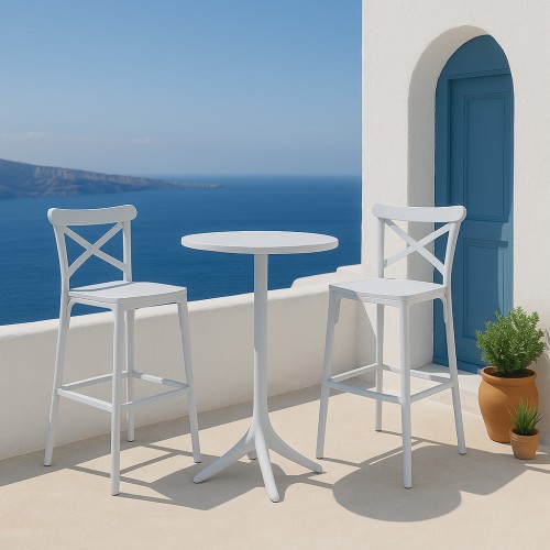 Σετ (3τμχ) Τραπέζι με 2 Καρέκλες Στρογγυλό 60×60×110cm Elly GRD541-2235-WH Λευκό