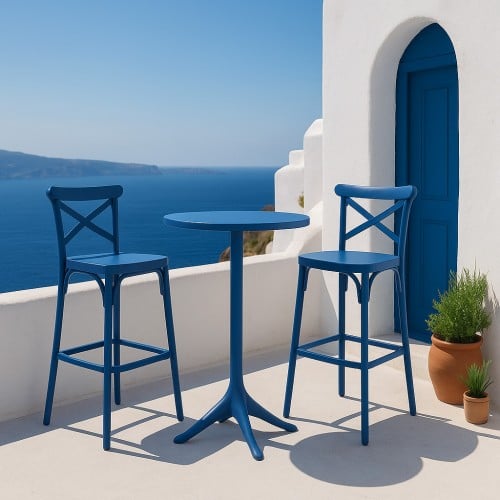 Σετ (3τμχ) Τραπέζι με 2 Καρέκλες Στρογγυλό 60×60×110cm Elly GRD541-2235-BLU Μπλέ