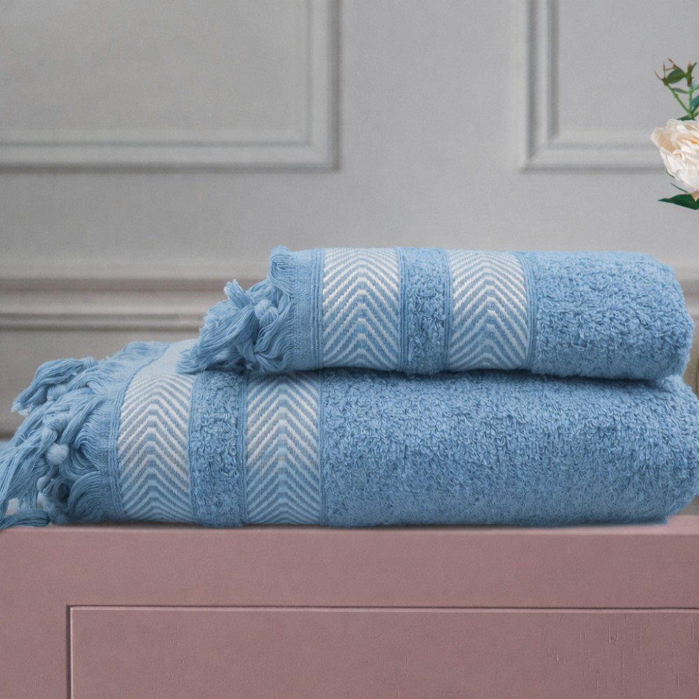 Σετ Πετσέτες Βαμβακερές με Κρόσσι 2τμχ Cross TW58-LBLU Μπλε