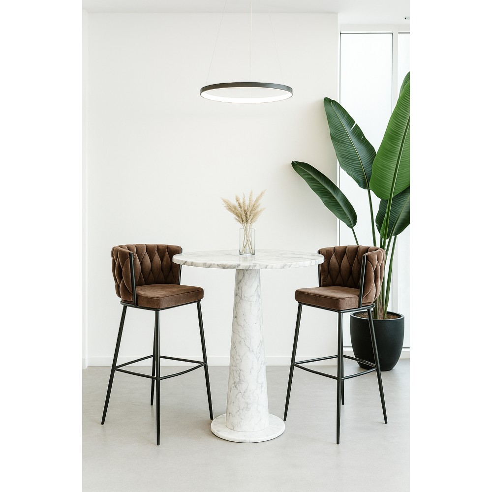 Modern Bar Stool with Velvet Upholstery Moritz VLT04-BROWN Brown with Black Legs 55x58x79cm
