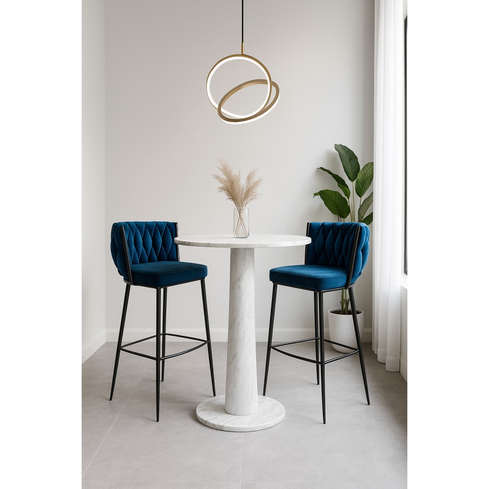 Modern Bar Stool with Velvet Upholstery Moritz VLT04-BLUE Blue with Black Legs 55x58x79 cm