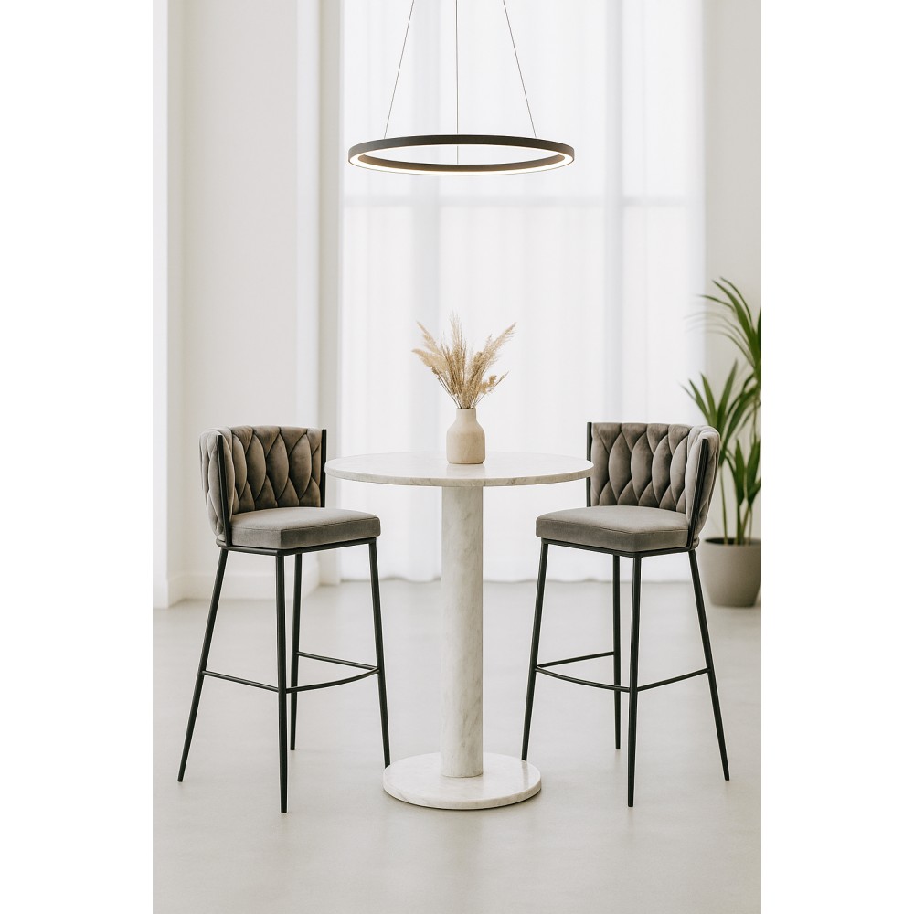 Modern Bar Stool with Velvet Upholstery Moritz VLT04-GREY Grey with Black Legs 55x58x79cm
