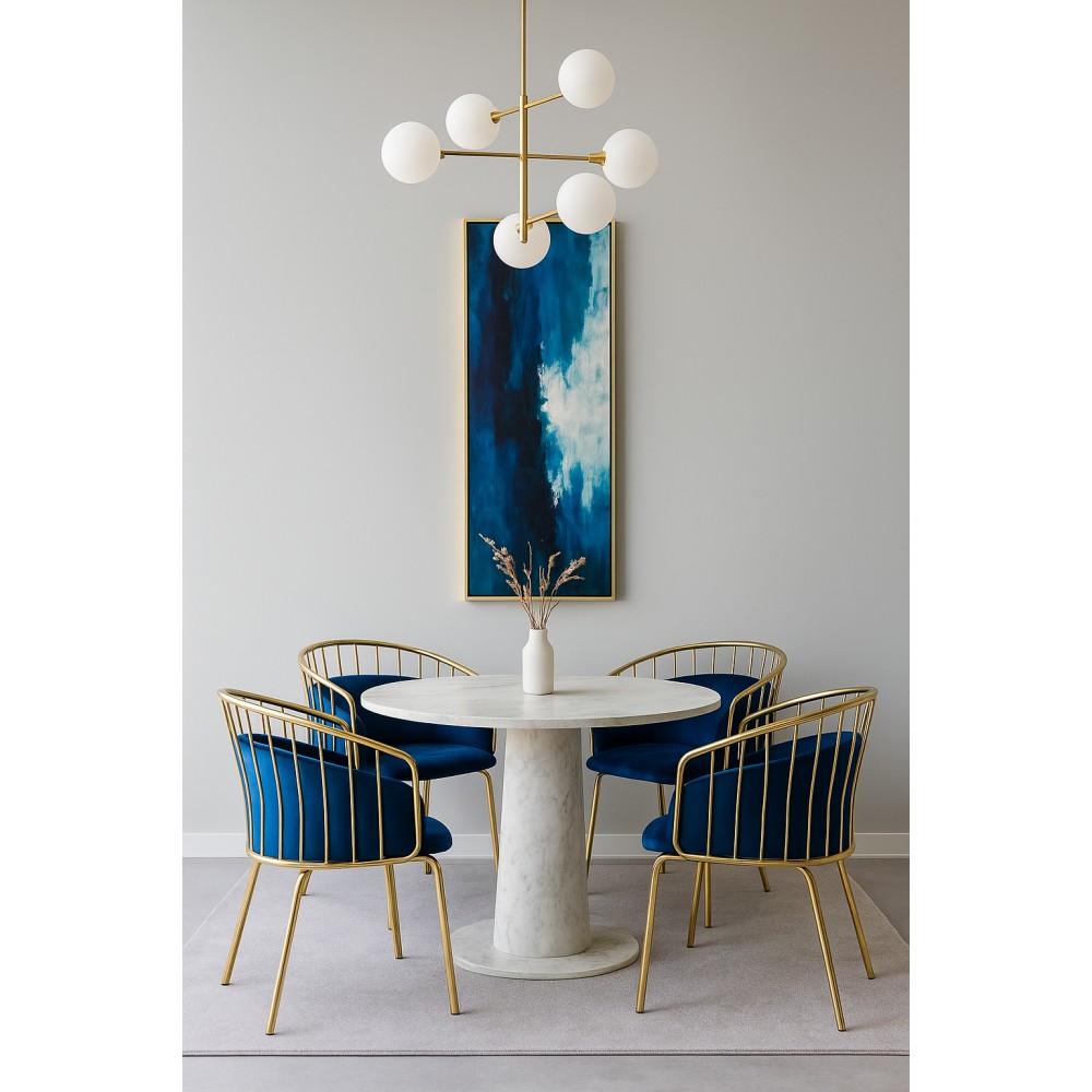 Metal Chair with Luxurious Gold Finish and Soft Velvet Seat Bergen VLT03-BLU-G Blue 50x62x83cm Metal Chair with Luxurious Gold Finish and Soft Velvet Seat Bergen VLT03-BLU-G Blue 50x62x83cm