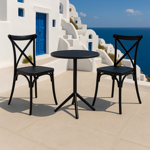 Σετ (3τμχ) Τραπέζι με 2 Καρέκλες Στρογγυλό 60x60x75 Tiffany GRD542-ROUND-BLC Μαύρο