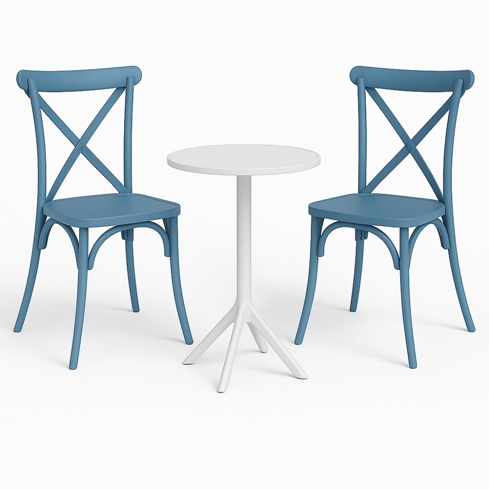 Set (3pcs) Table with 2 Chairs Round 60x60x75 Tiffany GRD542-ROUND-WHBLU White-Blue Set (3pcs) Table with 2 Chairs Round 60x60x75 Tiffany GRD542-ROUND-WHBLU White-Blue