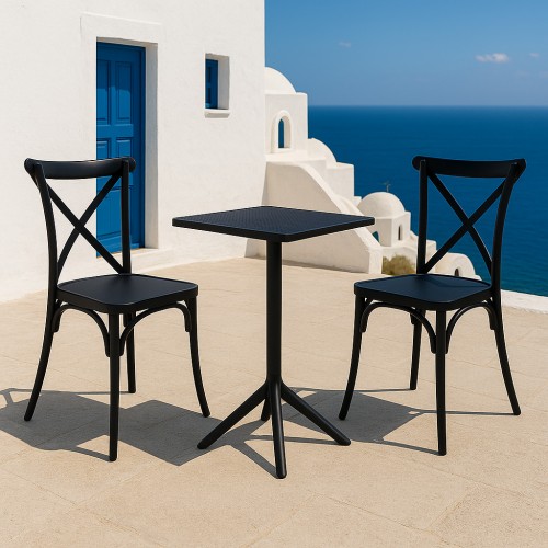 Σετ (3τμχ) Τραπέζι με 2 Καρέκλες Τετράγωνο 60x60x75 Tiffany GRD542-SQUARE-BLC Μαύρο
