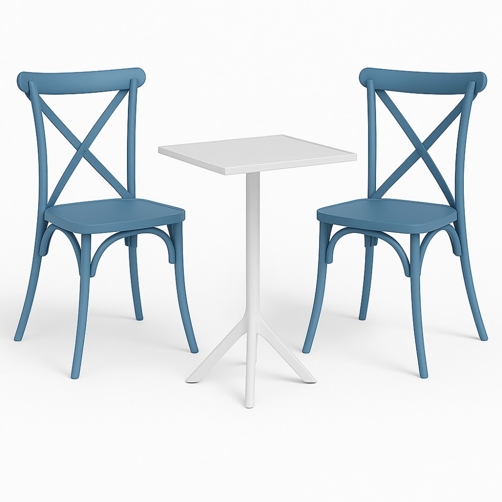 Set (3pcs) Table with 2 Chairs Square 60x60x75 Tiffany GRD542-SQUARE-WHBLU White-Blue Set (3pcs) Table with 2 Chairs Square 60x60x75 Tiffany GRD542-SQUARE-WHBLU White-Blue