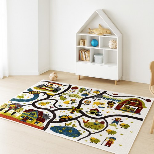 Παιδικό Χαλί-Πατάκι 3D Farm Adventure N073A 80X150cm - Κρεμ