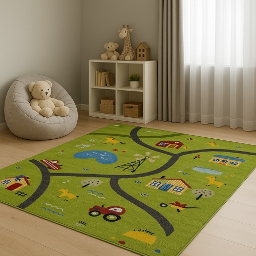 Παιδικό Χαλί-Πατάκι 3D Farm Adventure P185A 80X150cm - Πράσινο