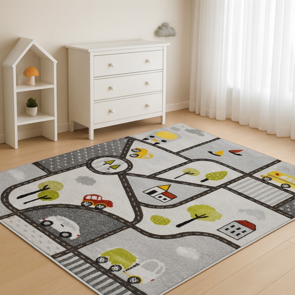 Παιδικό Χαλί-Πατάκι 3D City Adventure P582A 80X150cm - Γκρι