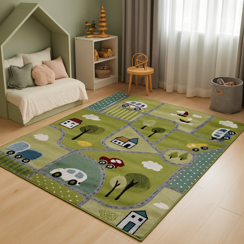 Παιδικό Χαλί-Πατάκι 3D City Adventure P582A 80X150cm - Πράσινο