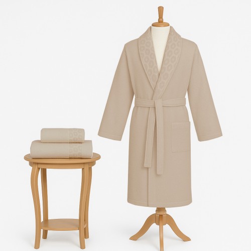 Σετ Μπουρνούζι 3τμχ Βαμβακερό με σχέδιο onesize Μπεζ BOX300-BG-SET