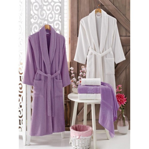 Σετ Μπουρνούζια 6τμχ Βαμβακερό Family onesize Λευκό- σκούρο μωβ BOXF123 Σετ Μπουρνούζια 6τμχ Βαμβακερό Family onesize Λευκό- σκούρο μωβ BOXF123