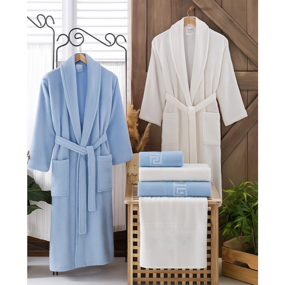 Σετ Μπουρνούζια 6τμχ Βαμβακερό Family onesize Γαλάζιο-λευκό BOXF190 Σετ Μπουρνούζια 6τμχ Βαμβακερό Family onesize Γαλάζιο-λευκό BOXF190