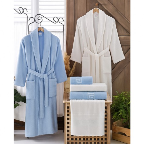 Σετ Μπουρνούζια 6τμχ Βαμβακερό Family onesize Γαλάζιο-λευκό BOXF190 Σετ Μπουρνούζια 6τμχ Βαμβακερό Family onesize Γαλάζιο-λευκό BOXF190