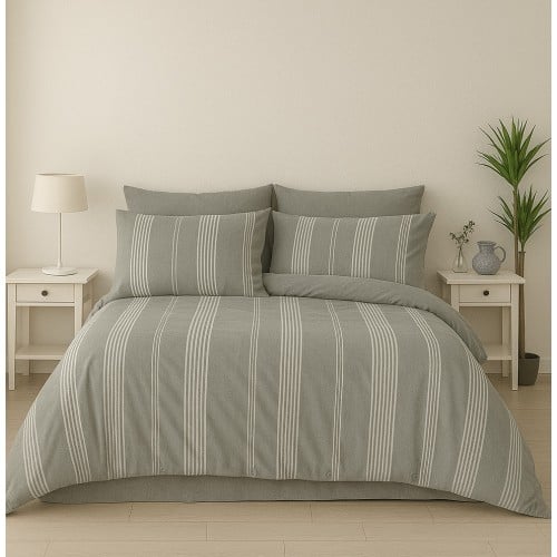 Σετ Διπλή Παπλωματοθήκη Ilaria 200x220 4τμχ Γκρι-Χακί DC307-H Σετ Διπλή Παπλωματοθήκη Ilaria 200x220 4τμχ Γκρι-Χακί DC307-H